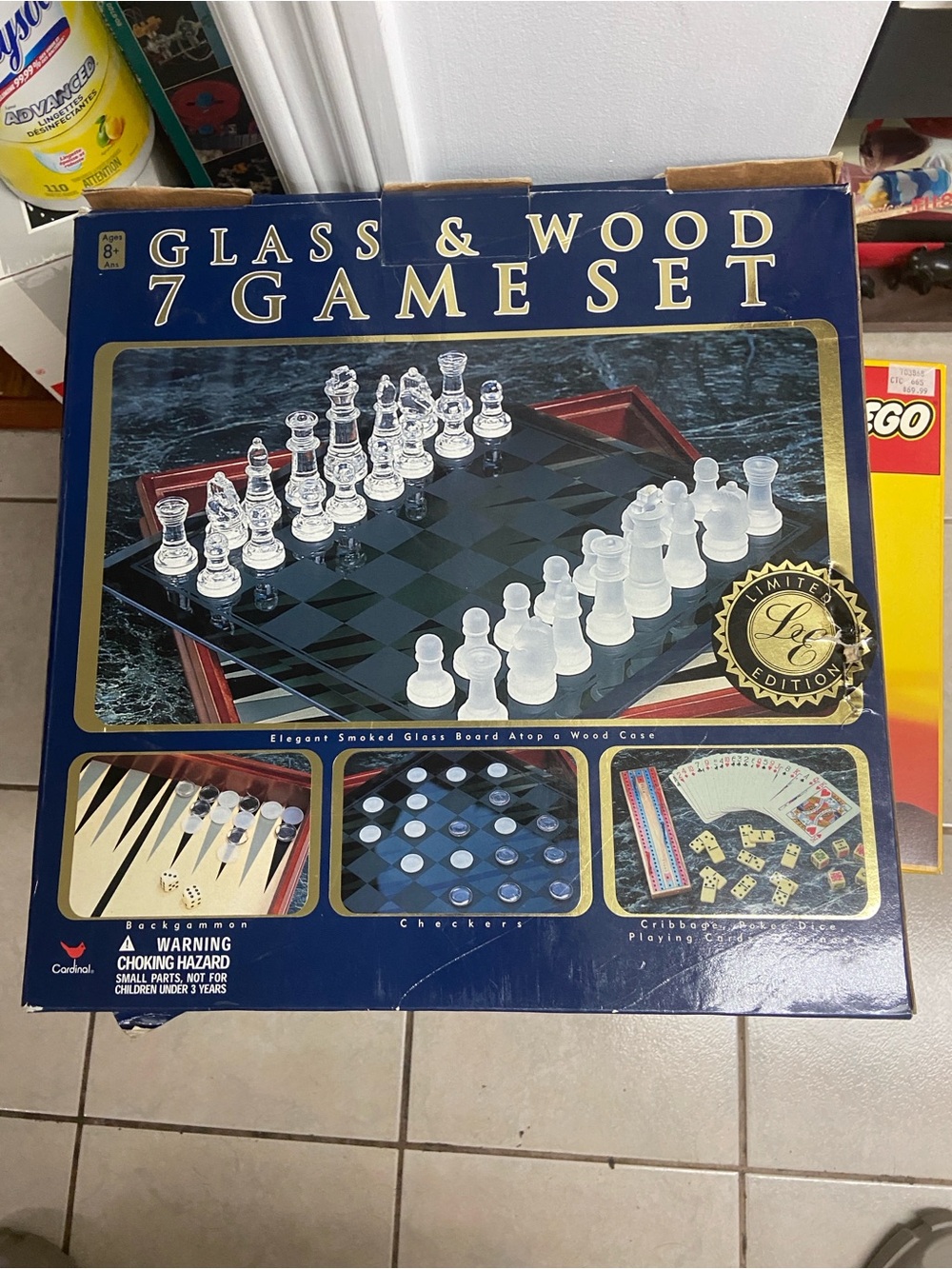Vintage Chess & Checkers Glass/ Wood set!